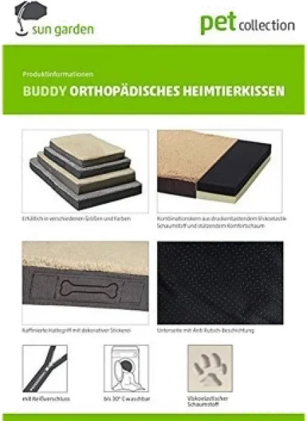 Sun Garden Buddy Orthopedisch Hondenkussen 72x50x8cm Lichtgrijs/Gemeleerd foto 4